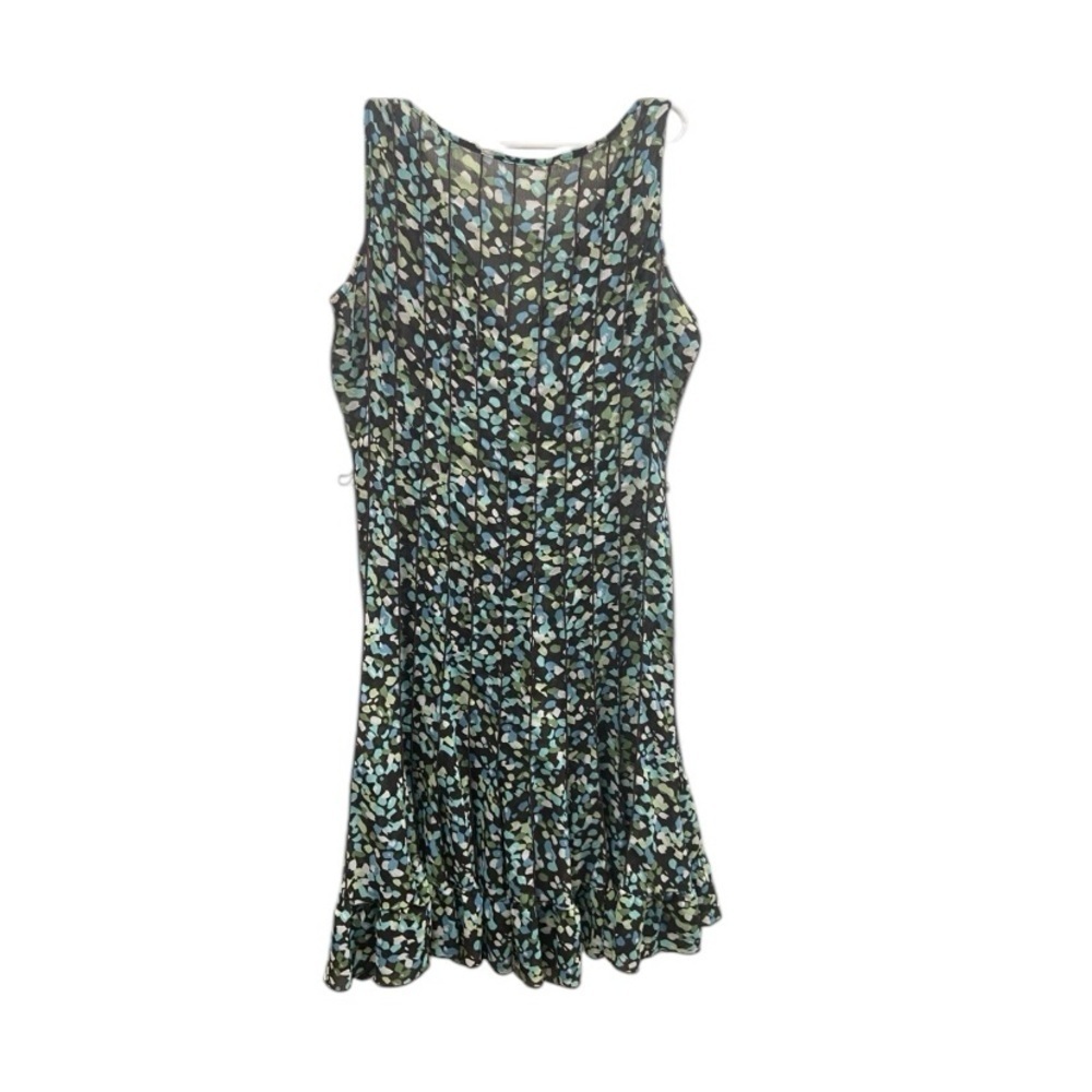 Sandra Darren floral green and brown sleeveless dress sheer size 14